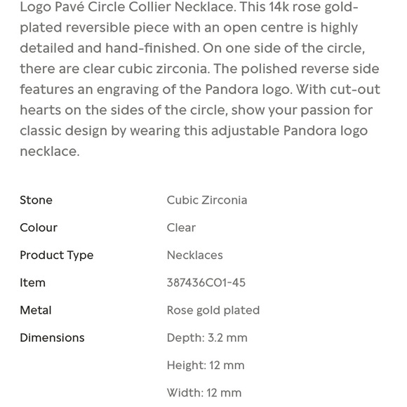 Authentic Pandora Logo Pavé Circle Collier Necklace, Rose Gold - Picture 6 of 6